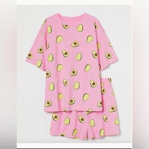 H&M Jersey Knit Avocado Print Pink Pajama Set - Size Large